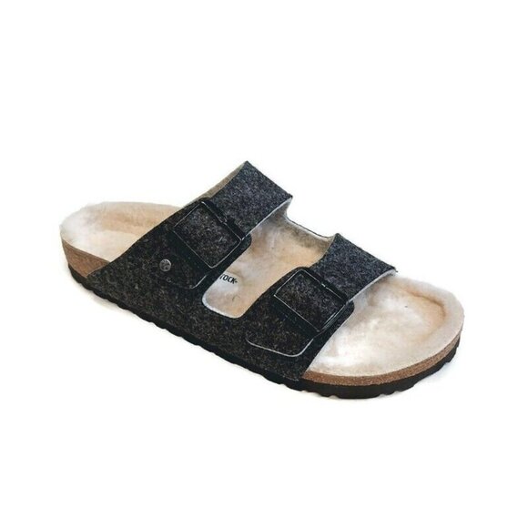 Birkenstock Arizona Womens Size 11 Mens Size 9 Fur Wool Lined Sandals Gray EU 42 - Picture 1 of 9